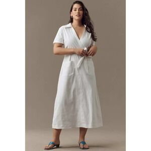 Maeve Anthropologie Short Sleeve Midi Wrap Dress 2X White Clean Girl Summer READ